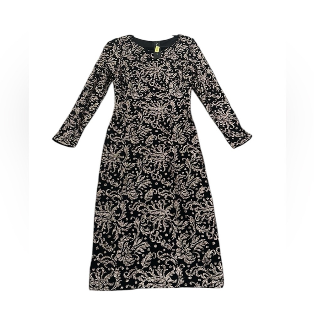 Betsy Adam black shimmer metallic midi dress 12 wedding dark romantic mob wife - Picture 12 of 16